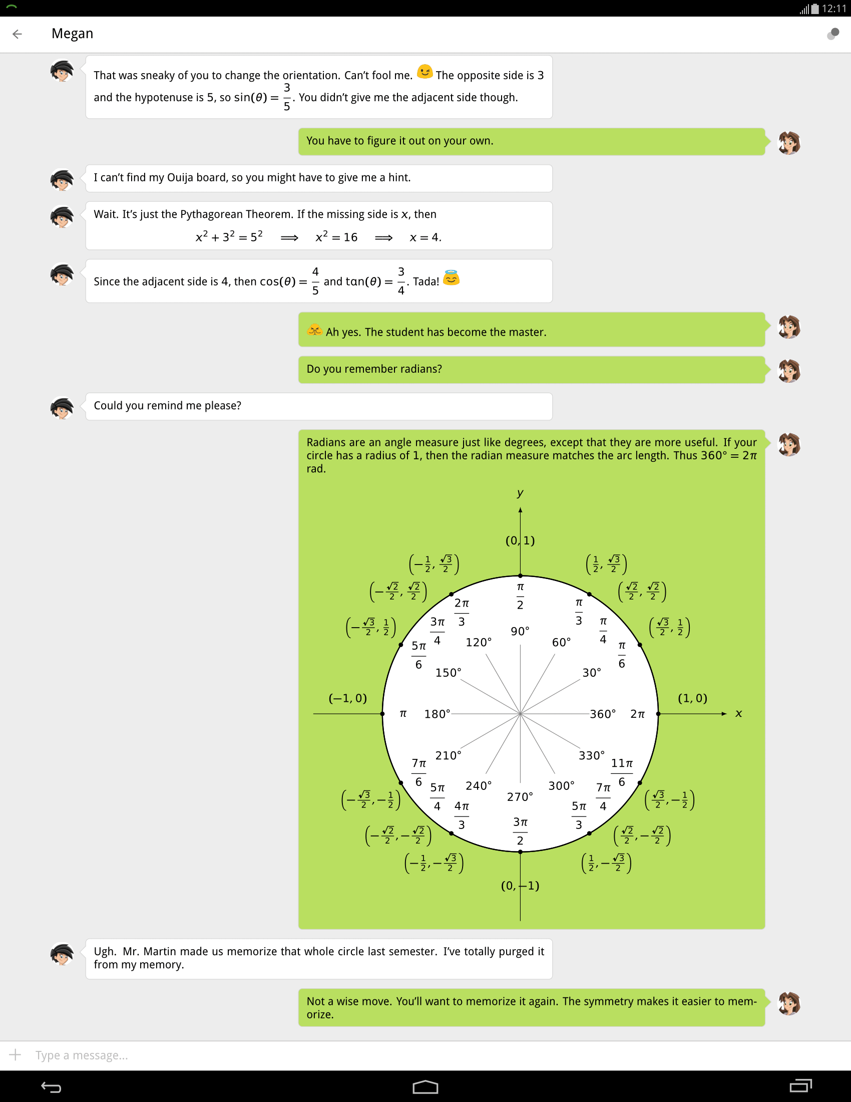 a text message conversation of a tutoring session